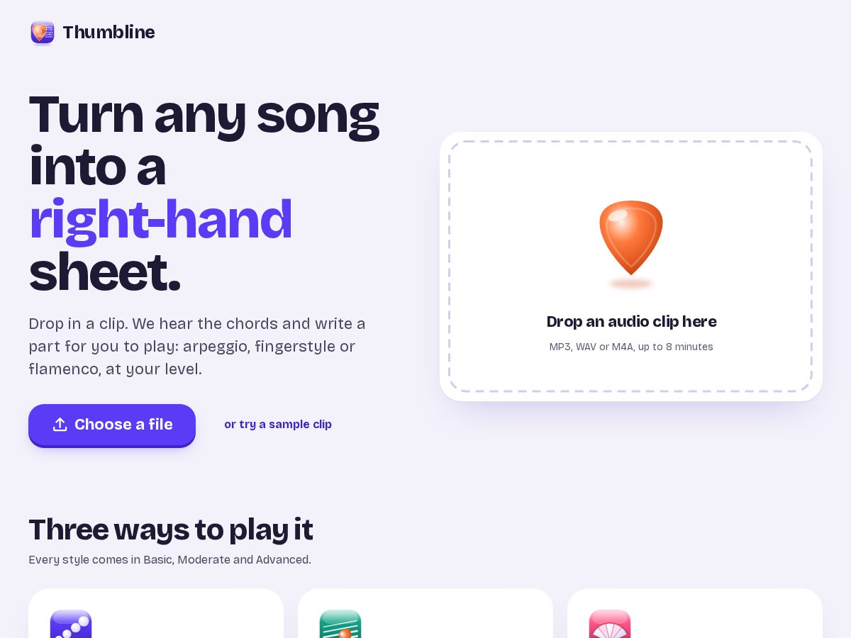 Landing-page snapshot of thumbline.app