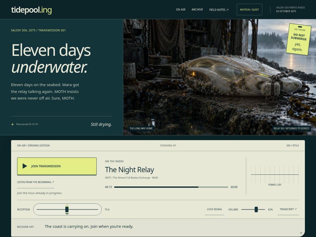 Landing-page snapshot of tidepool.ing