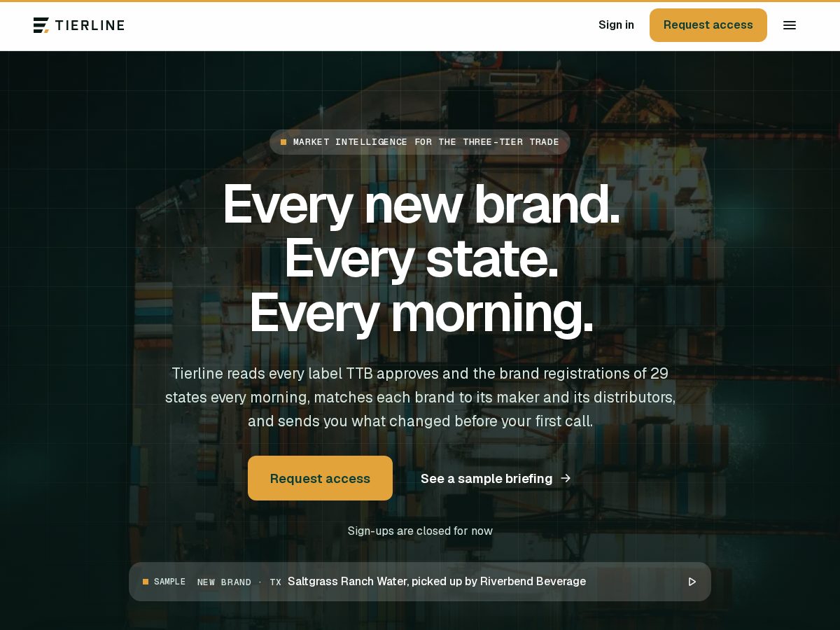 Landing-page snapshot of tierlinebev.com
