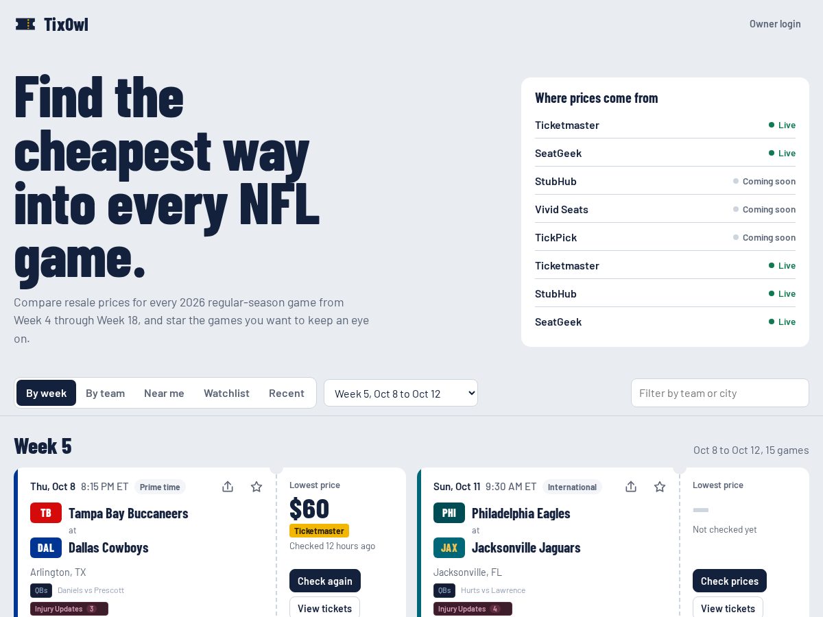 Landing-page snapshot of tixowl.com