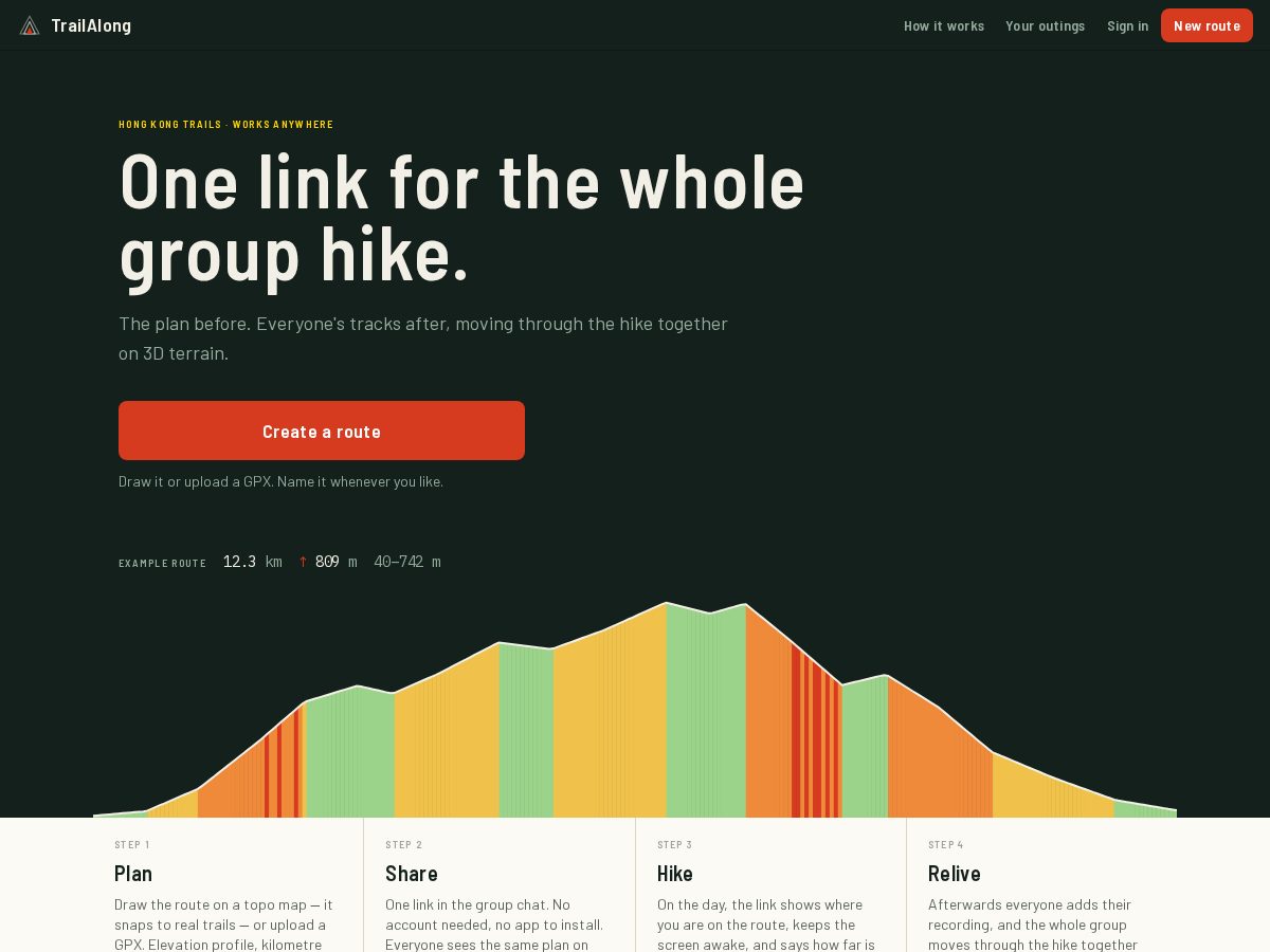 Landing-page snapshot of trailalong.app