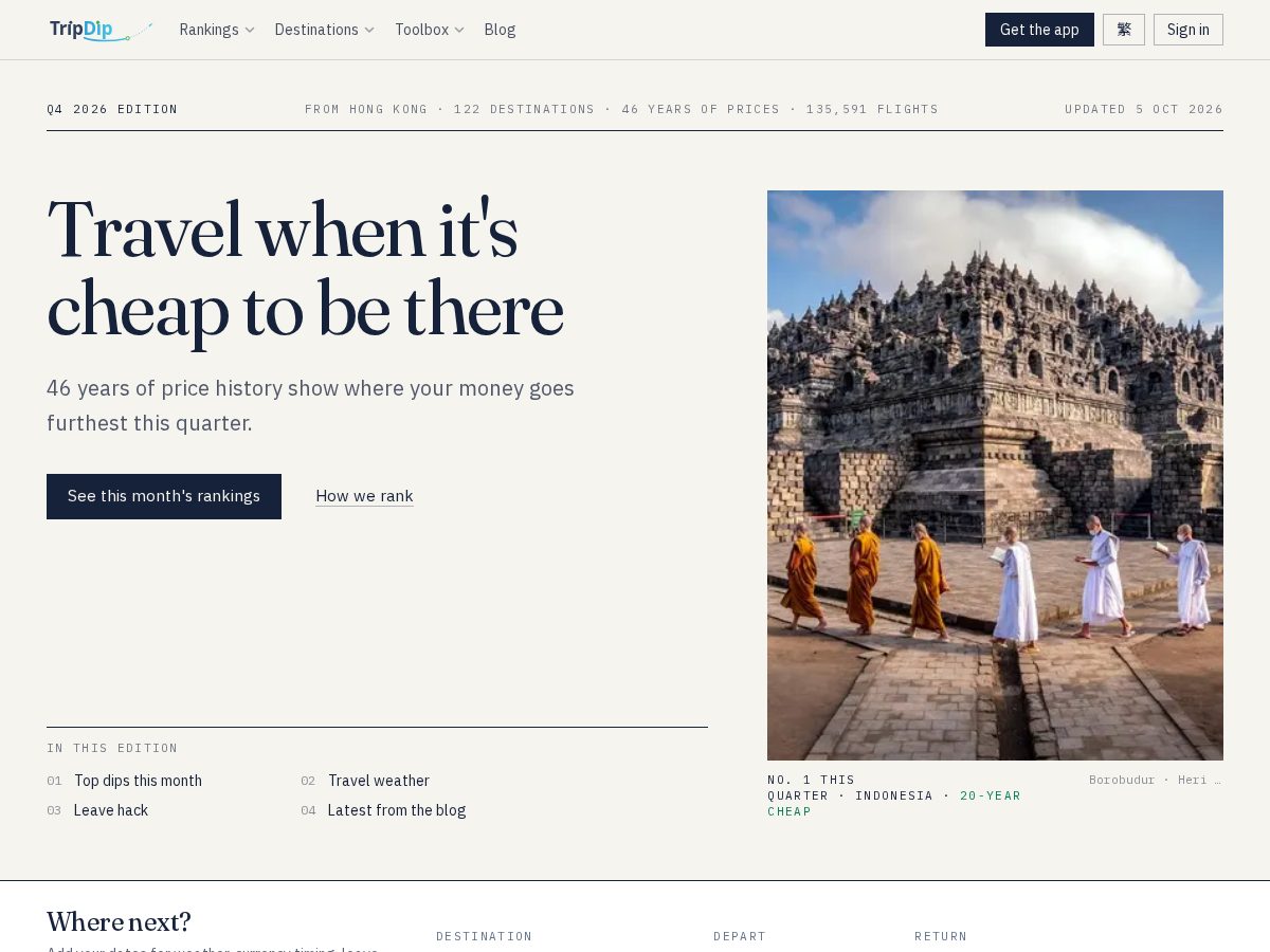 Landing-page snapshot of tripdip.app