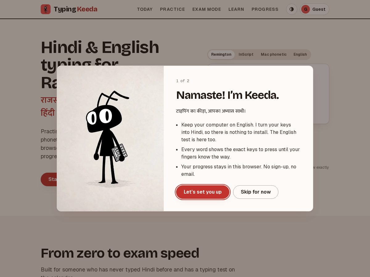Landing-page snapshot of typingkeeda.com