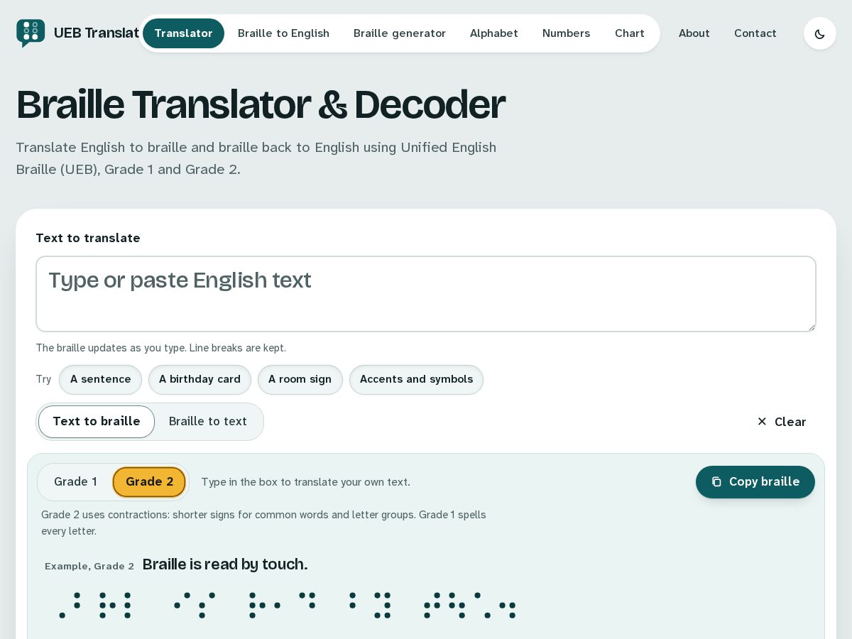 Landing-page snapshot of uebtranslator.com