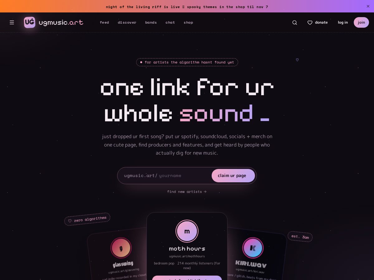 Landing-page snapshot of ugmusic.art