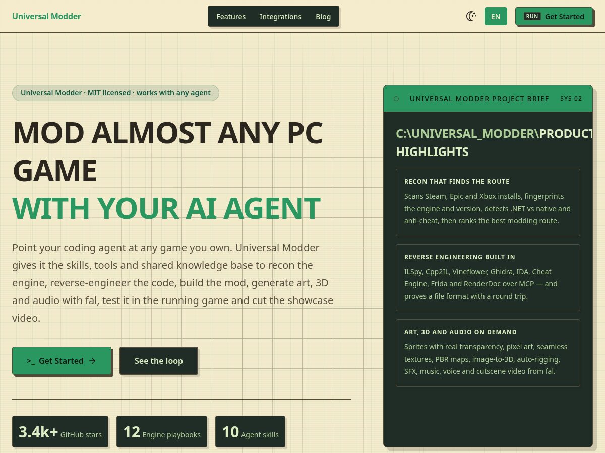 Landing-page snapshot of universalmodder.org