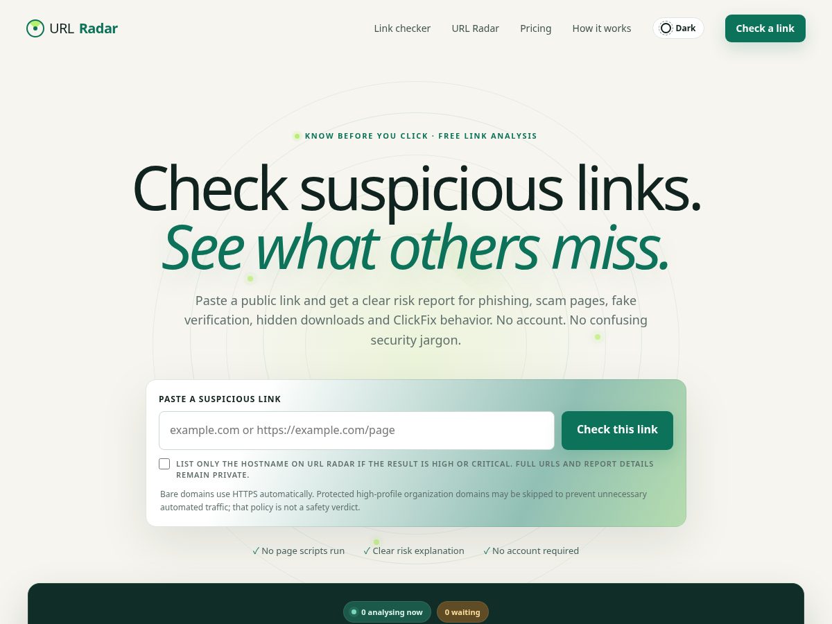Landing-page snapshot of url-radar.com