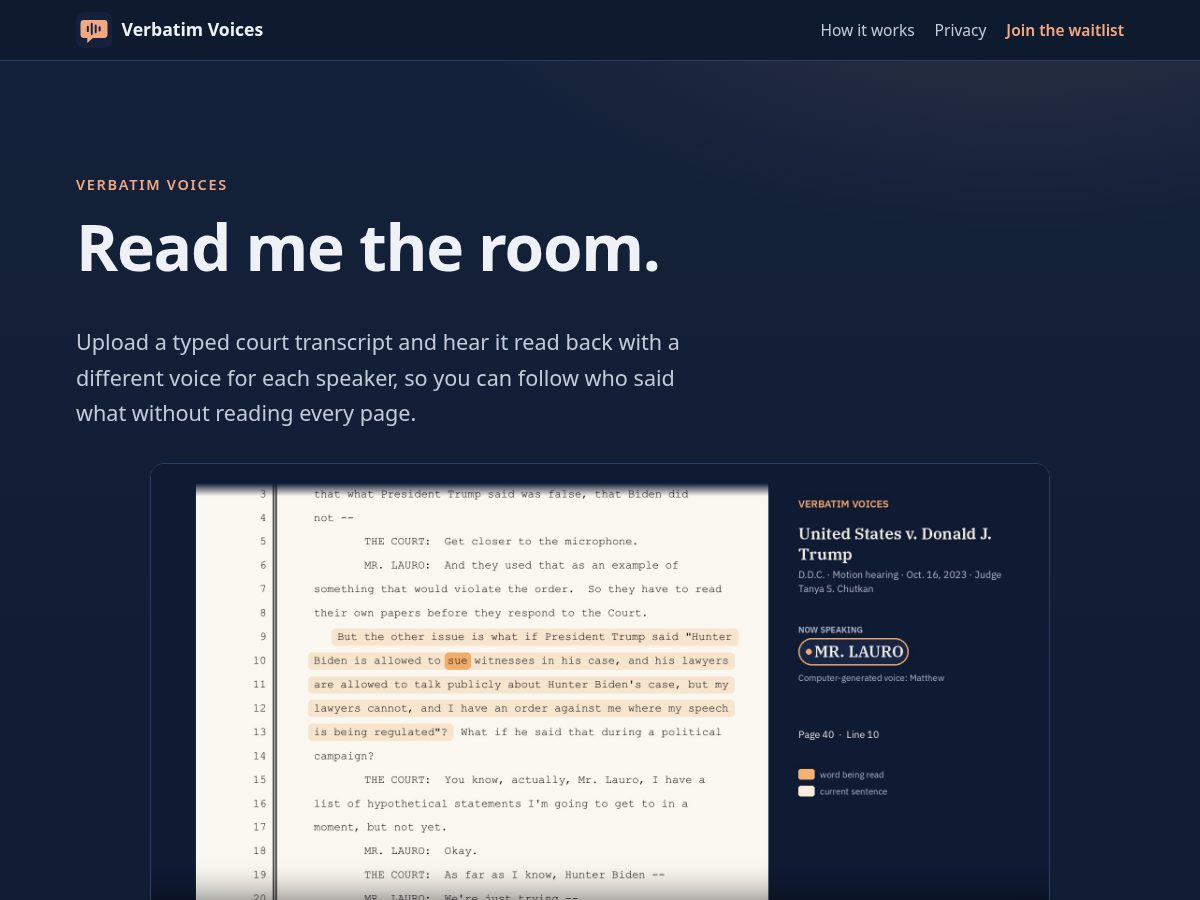 Landing-page snapshot of verbatimvoices.com