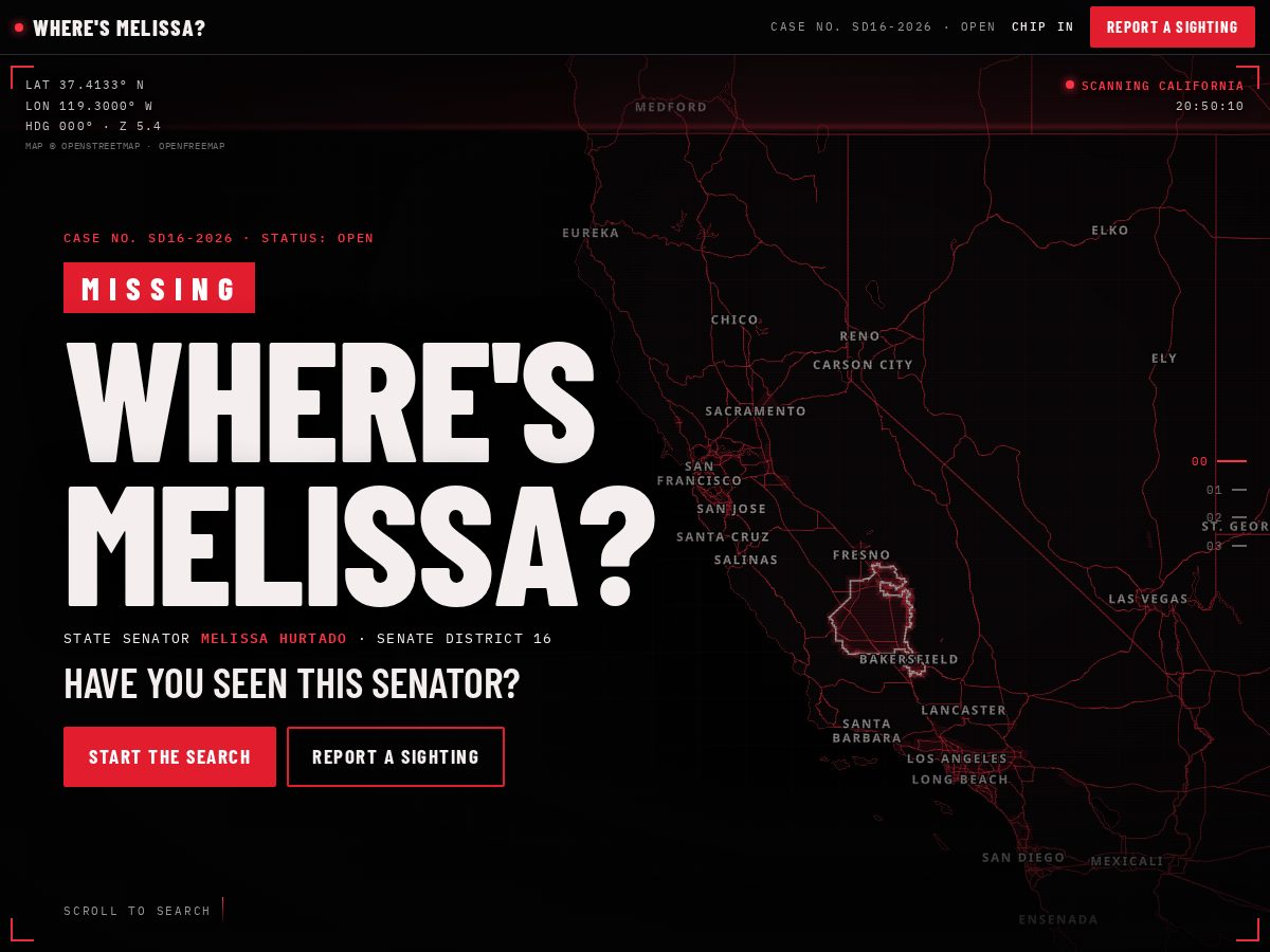 Landing-page snapshot of wheresmelissa.com