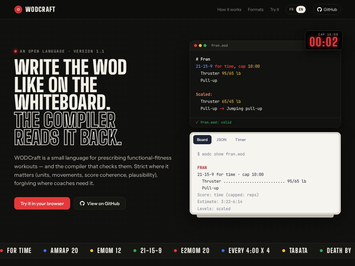 Landing-page snapshot of wodcraft.dev