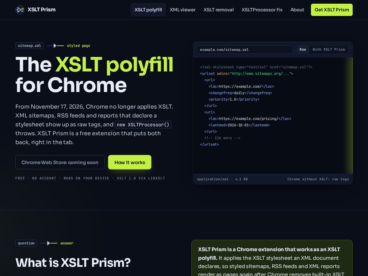 Landing-page snapshot of xslt-polyfill.com