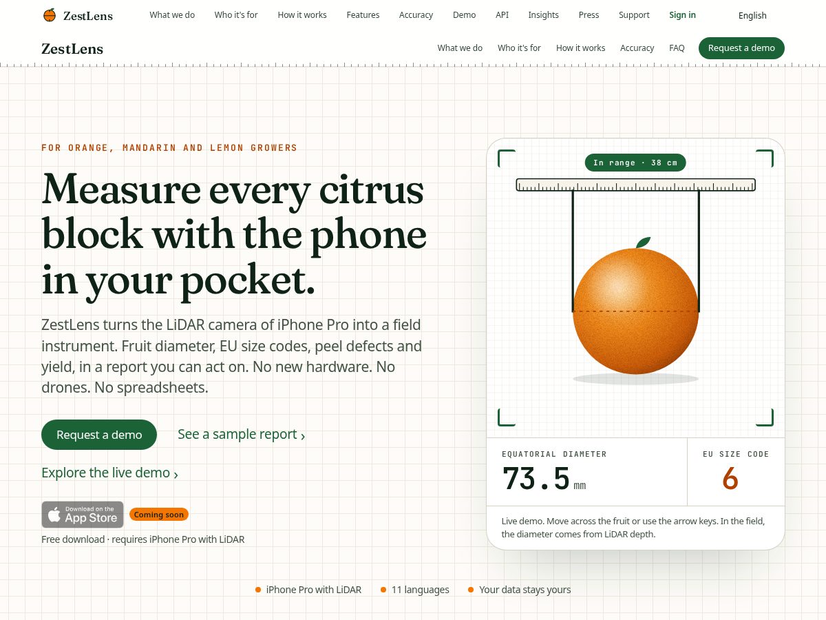 Landing-page snapshot of zestlens.app
