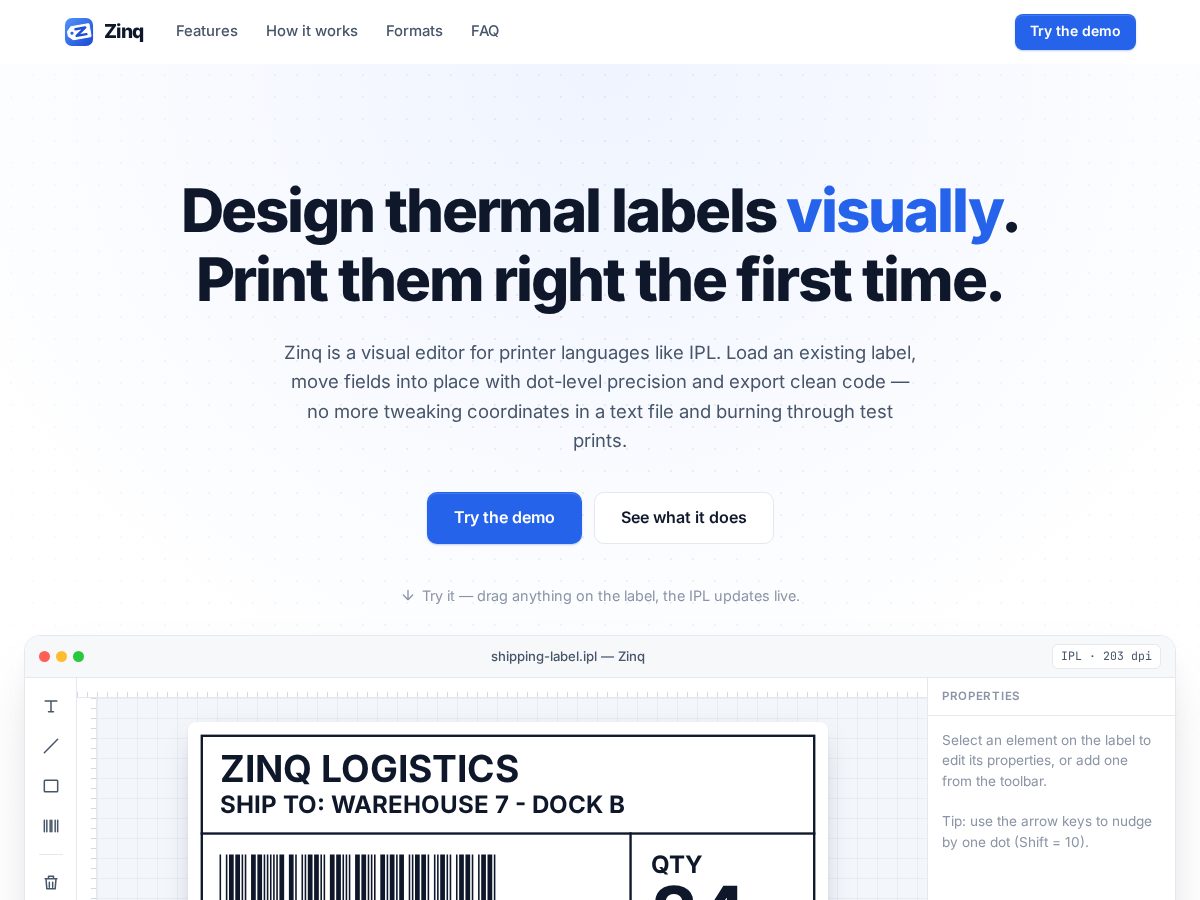Landing-page snapshot of zinqlabel.com