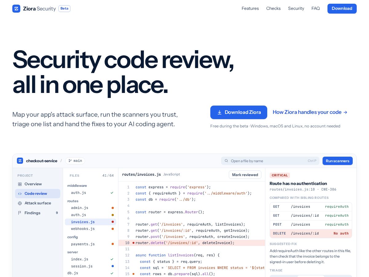 Landing-page snapshot of ziorasecurity.com