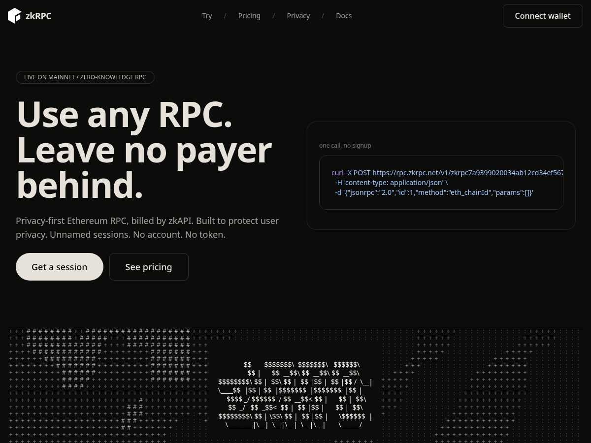 Landing-page snapshot of zkrpc.net