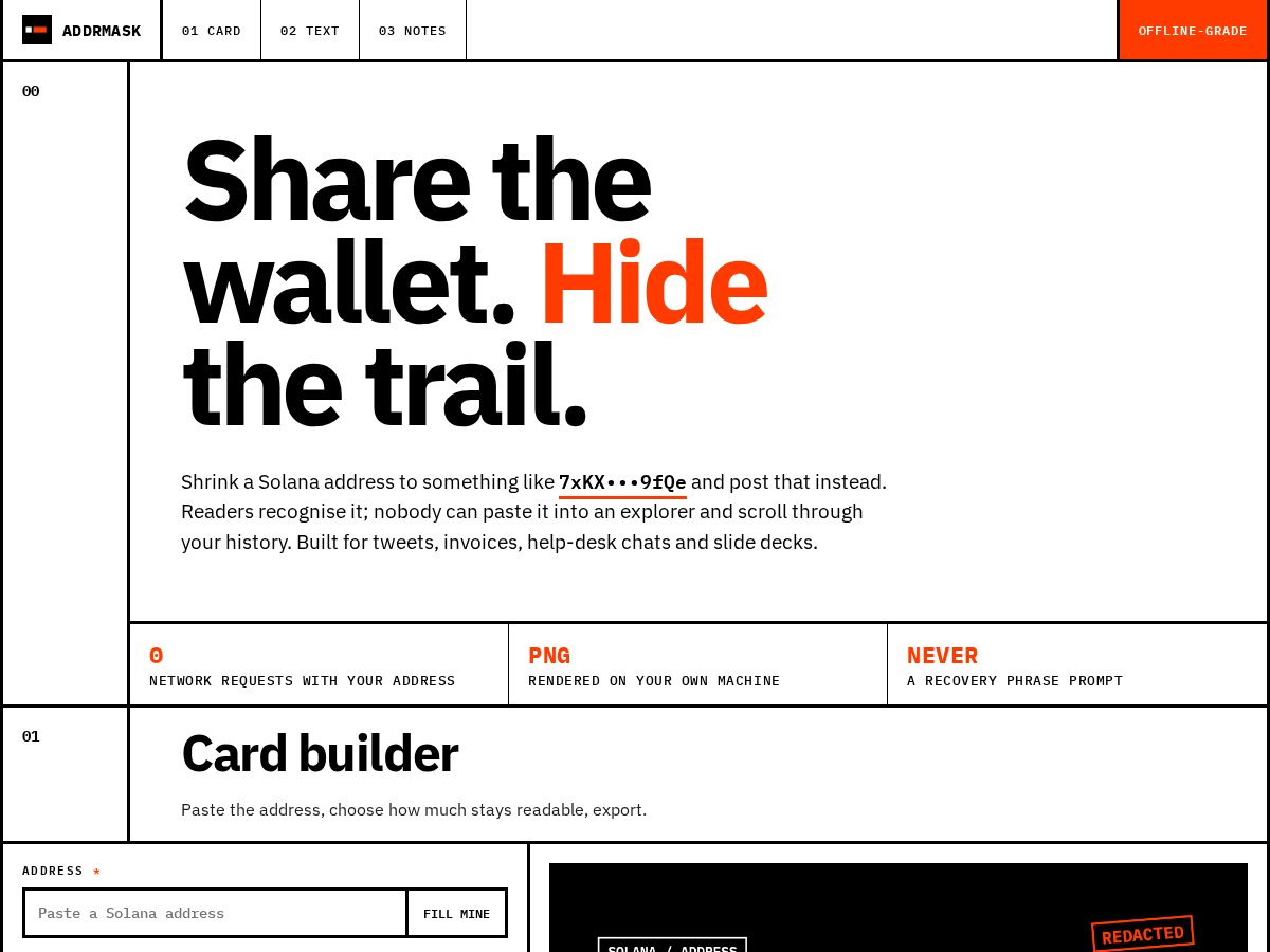 Landing-page snapshot of addrmask.fun