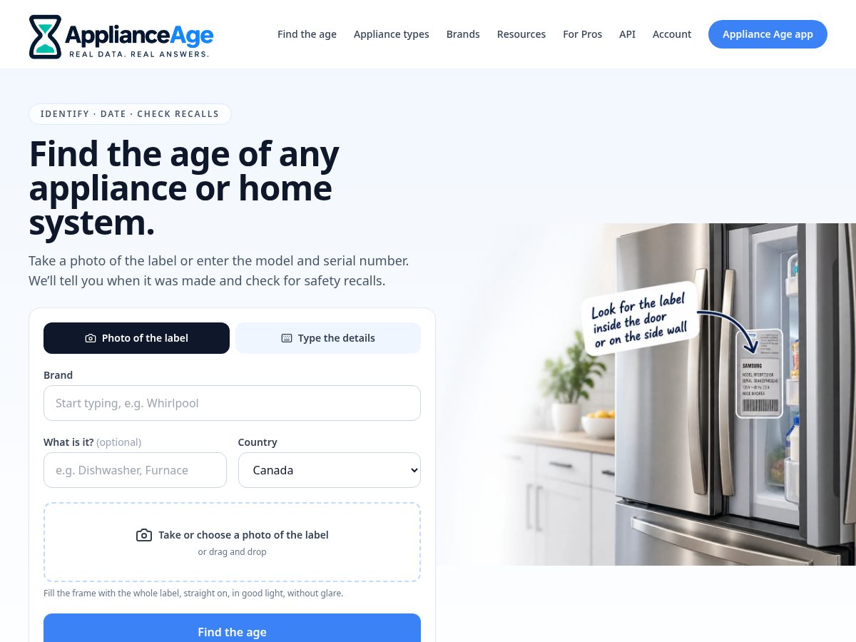 Landing-page snapshot of appliancesage.com