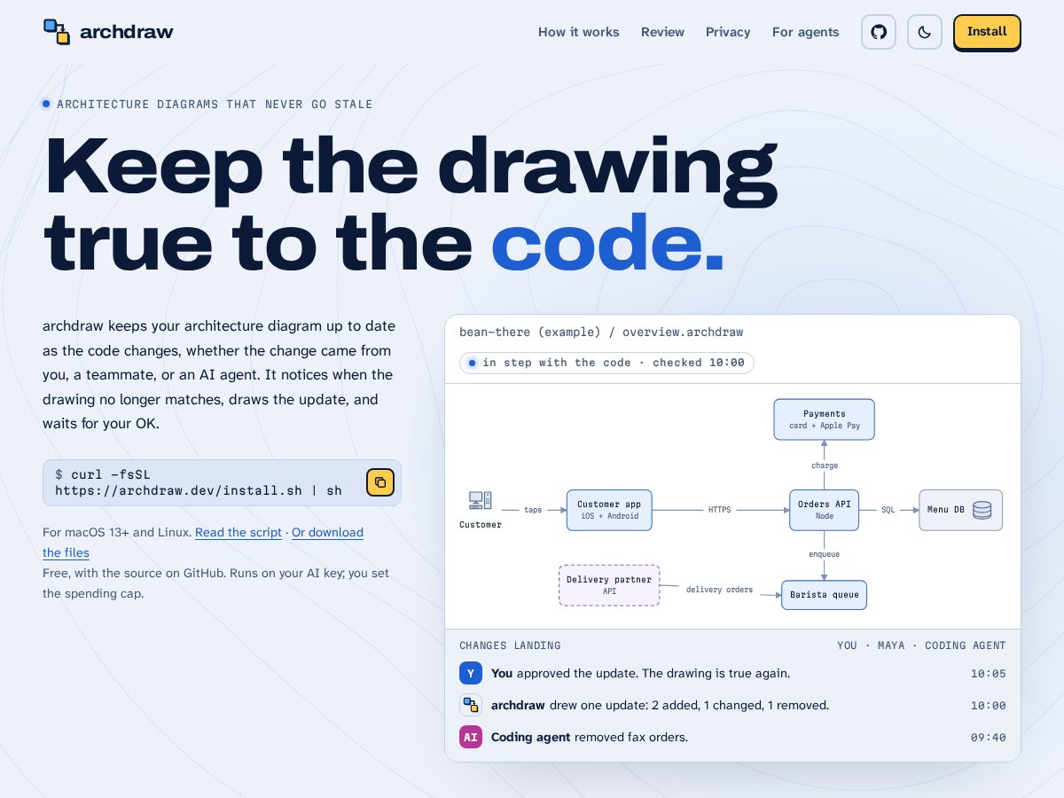 Landing-page snapshot of archdraw.dev