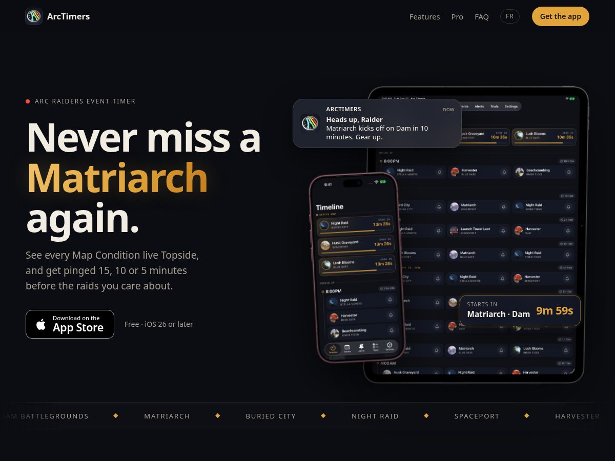 Landing-page snapshot of arctimers.com