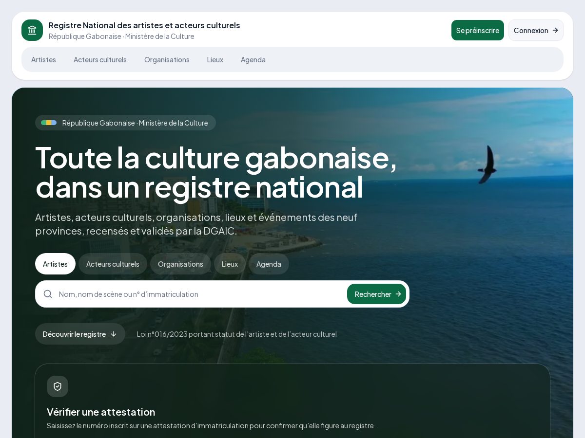 Landing-page snapshot of artsgabon.com