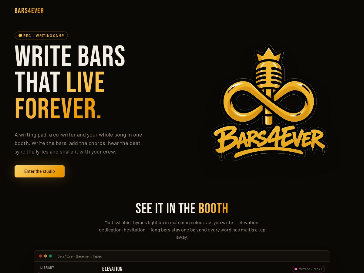 Landing-page snapshot of bars4ever.com