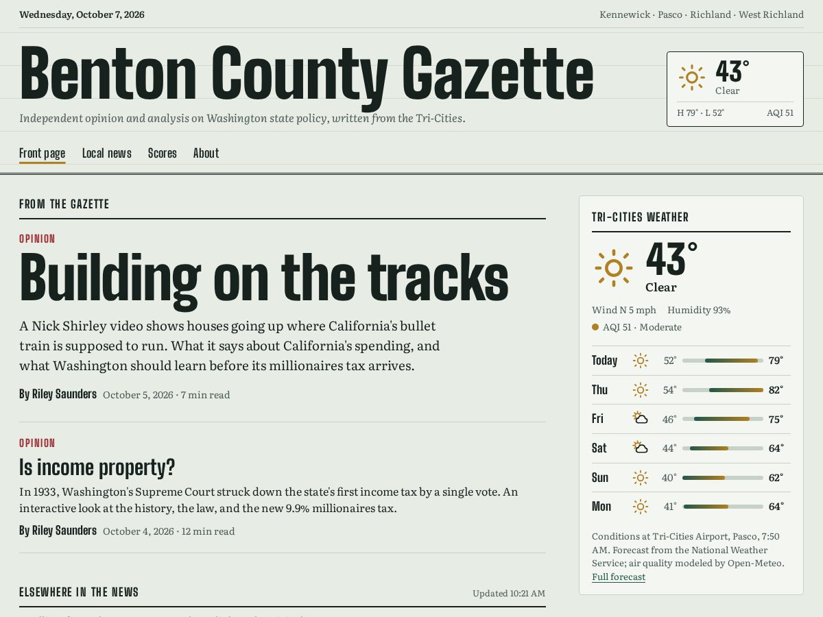 Landing-page snapshot of bentoncountygazette.com