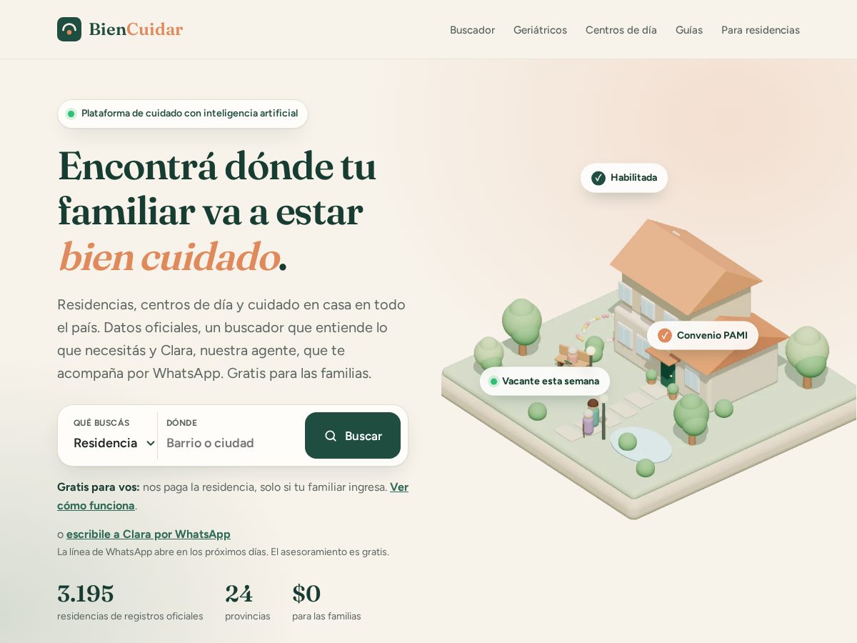 Landing-page snapshot of biencuidar.com
