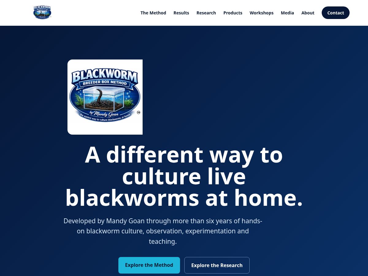 Landing-page snapshot of blackwormbreederboxmethod.com