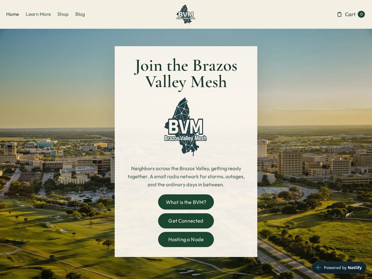 Landing-page snapshot of brazosvalleymesh.com