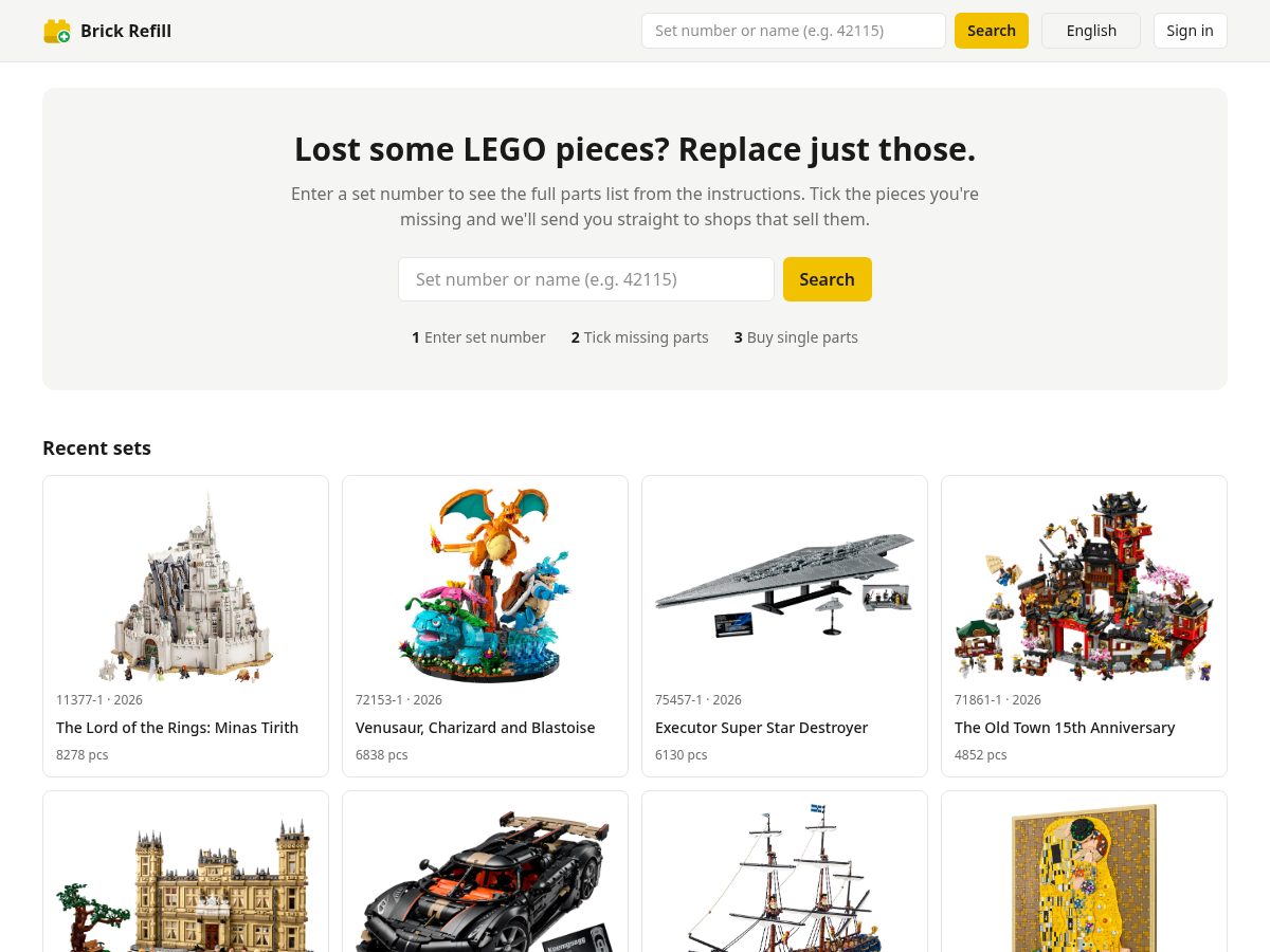 Landing-page snapshot of brickrefill.com
