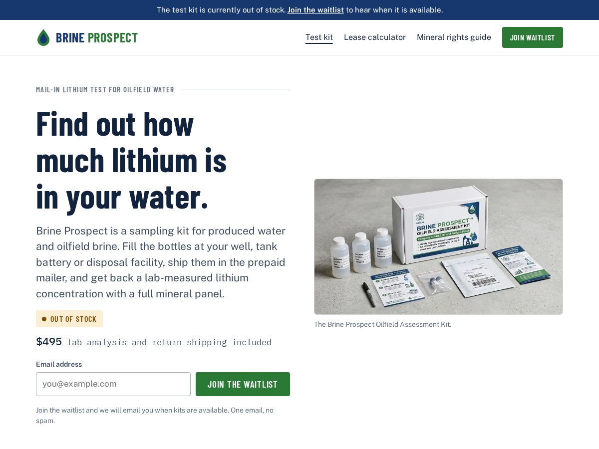 Landing-page snapshot of brineprospect.com