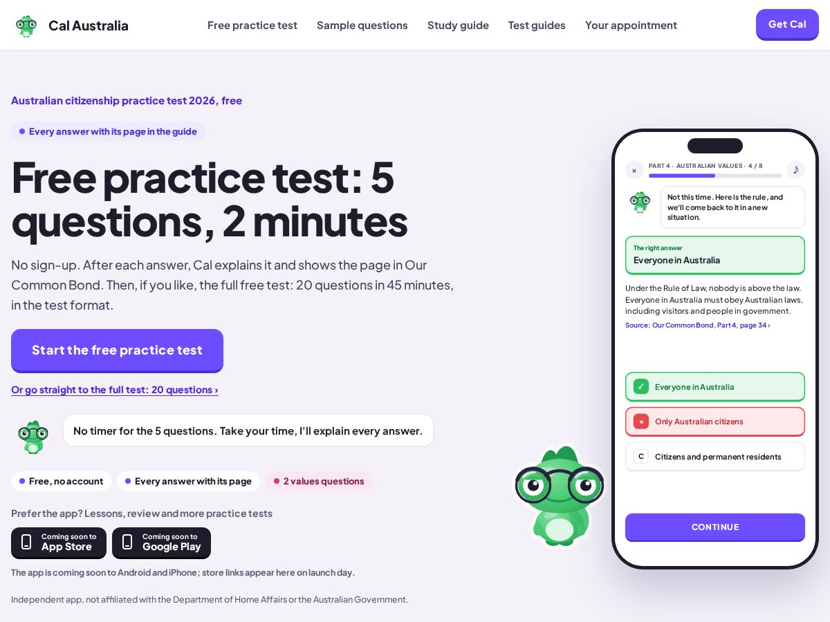 Landing-page snapshot of calaustralia.com