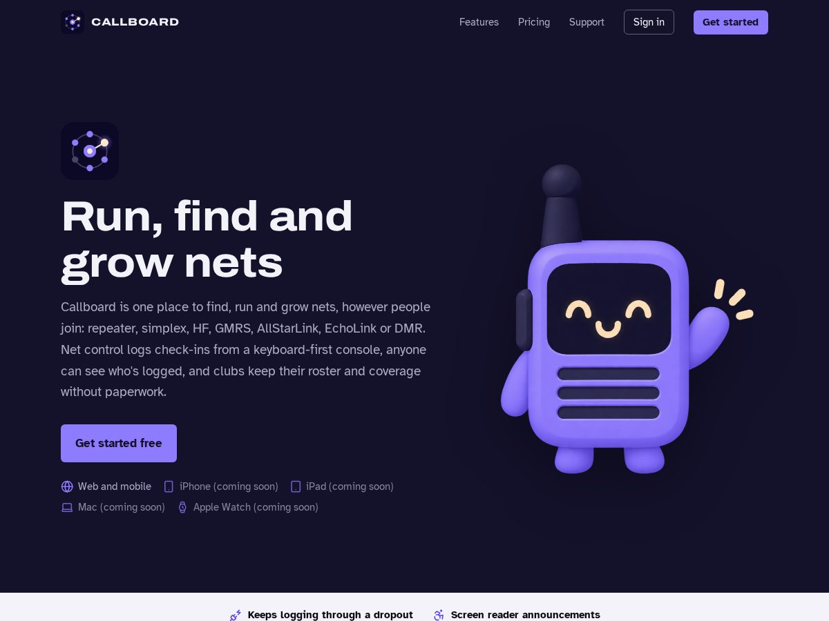 Landing-page snapshot of callboard.club