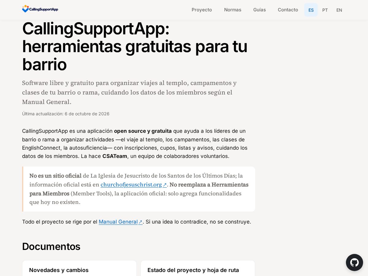 Landing-page snapshot of callingsupportapp.org