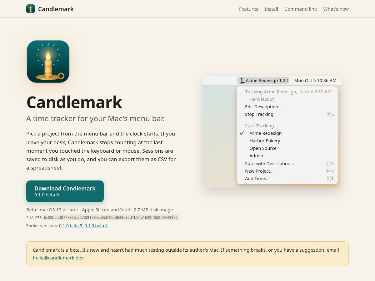 Landing-page snapshot of candlemark.dev