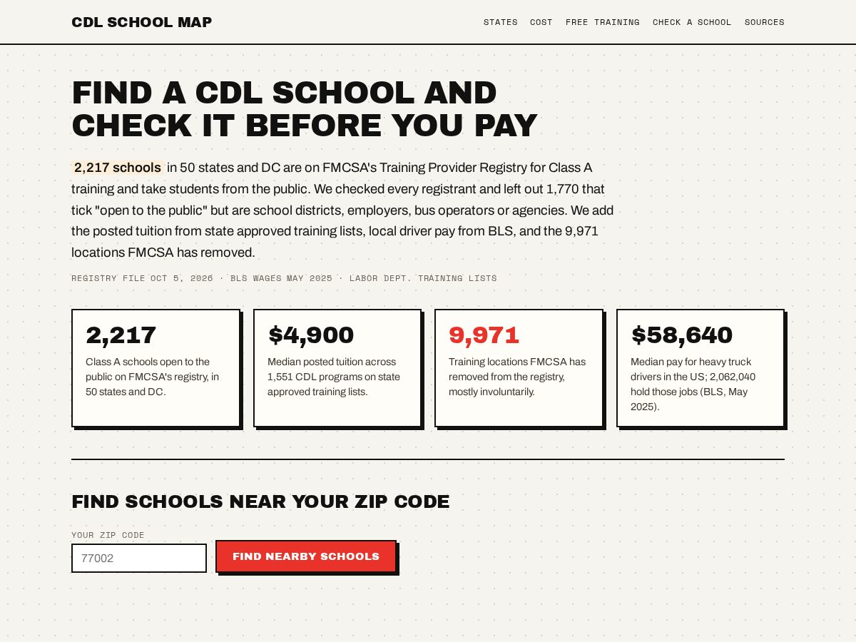 Landing-page snapshot of cdlschoolmap.com