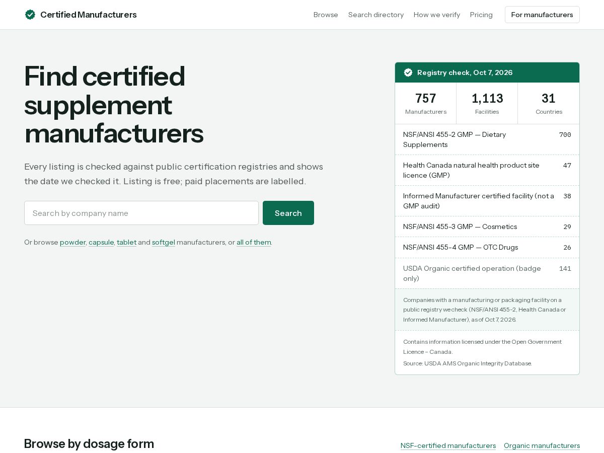 Landing-page snapshot of certifiedmanufacturer.com