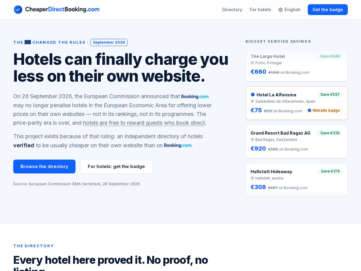Landing-page snapshot of cheaperdirectbooking.com