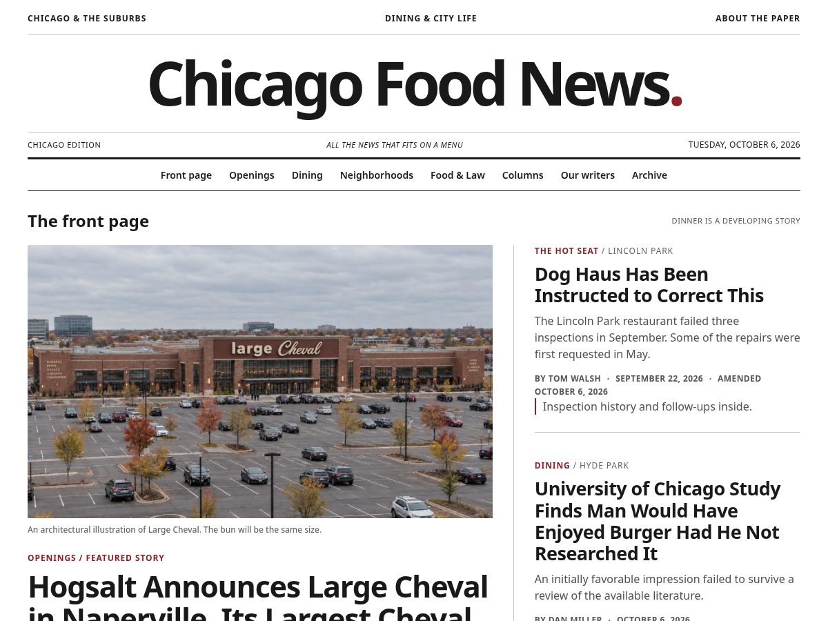 Landing-page snapshot of chicagofood.news