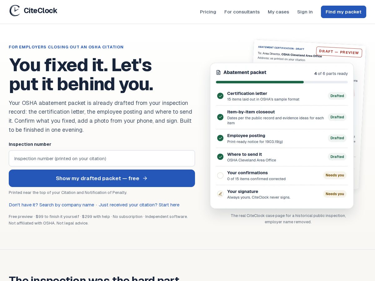 Landing-page snapshot of citeclock.com