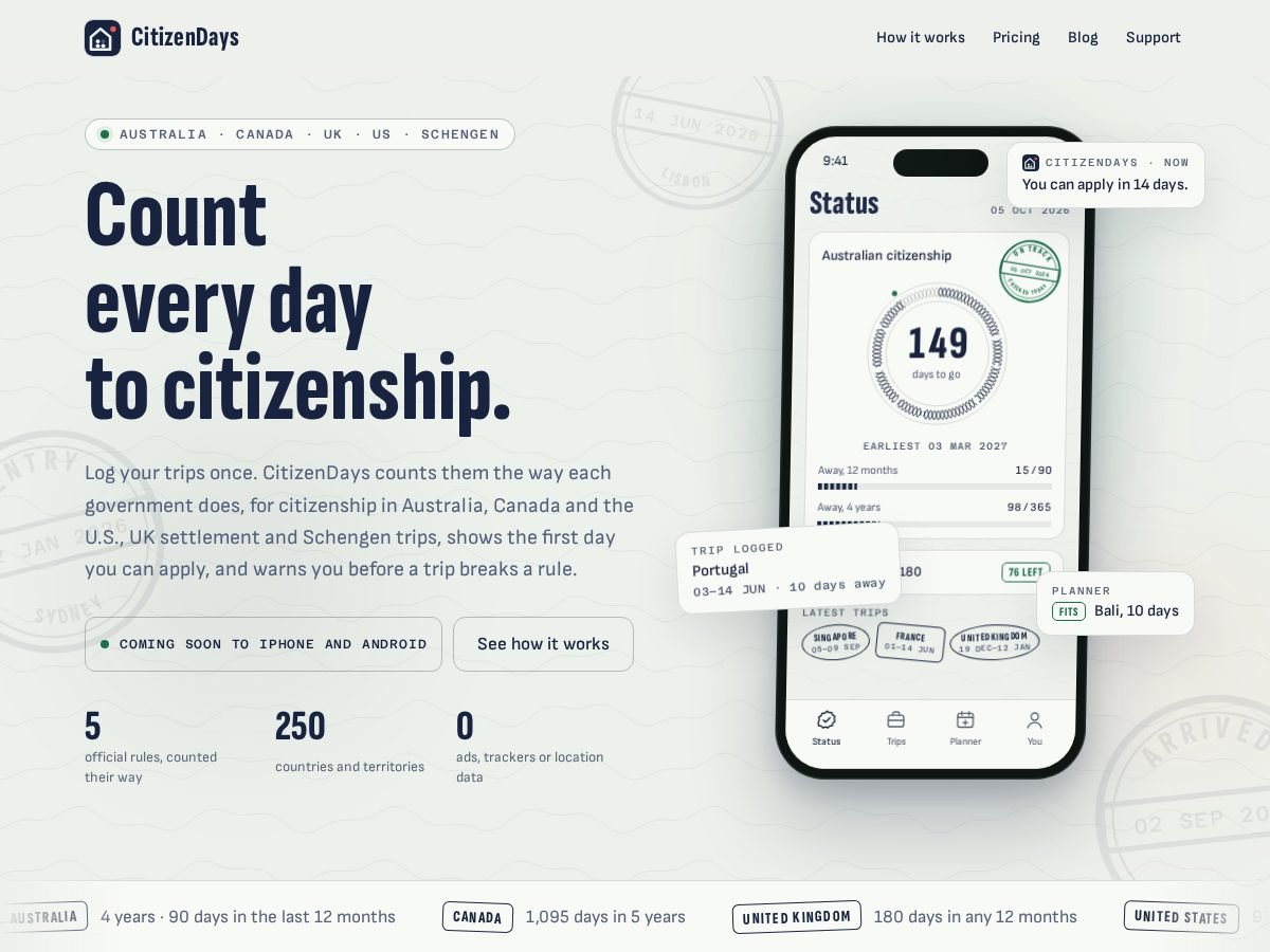 Landing-page snapshot of citizendays.com