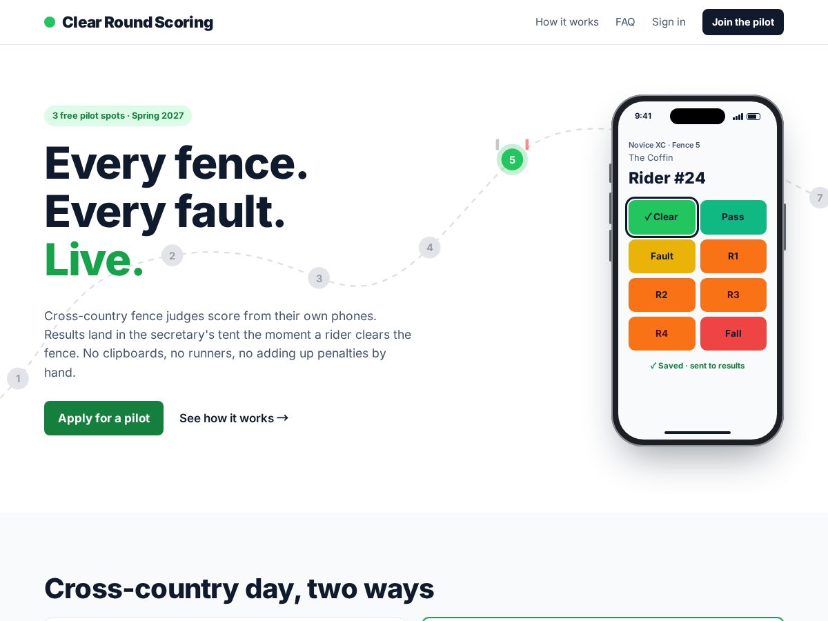 Landing-page snapshot of clearroundscoring.com