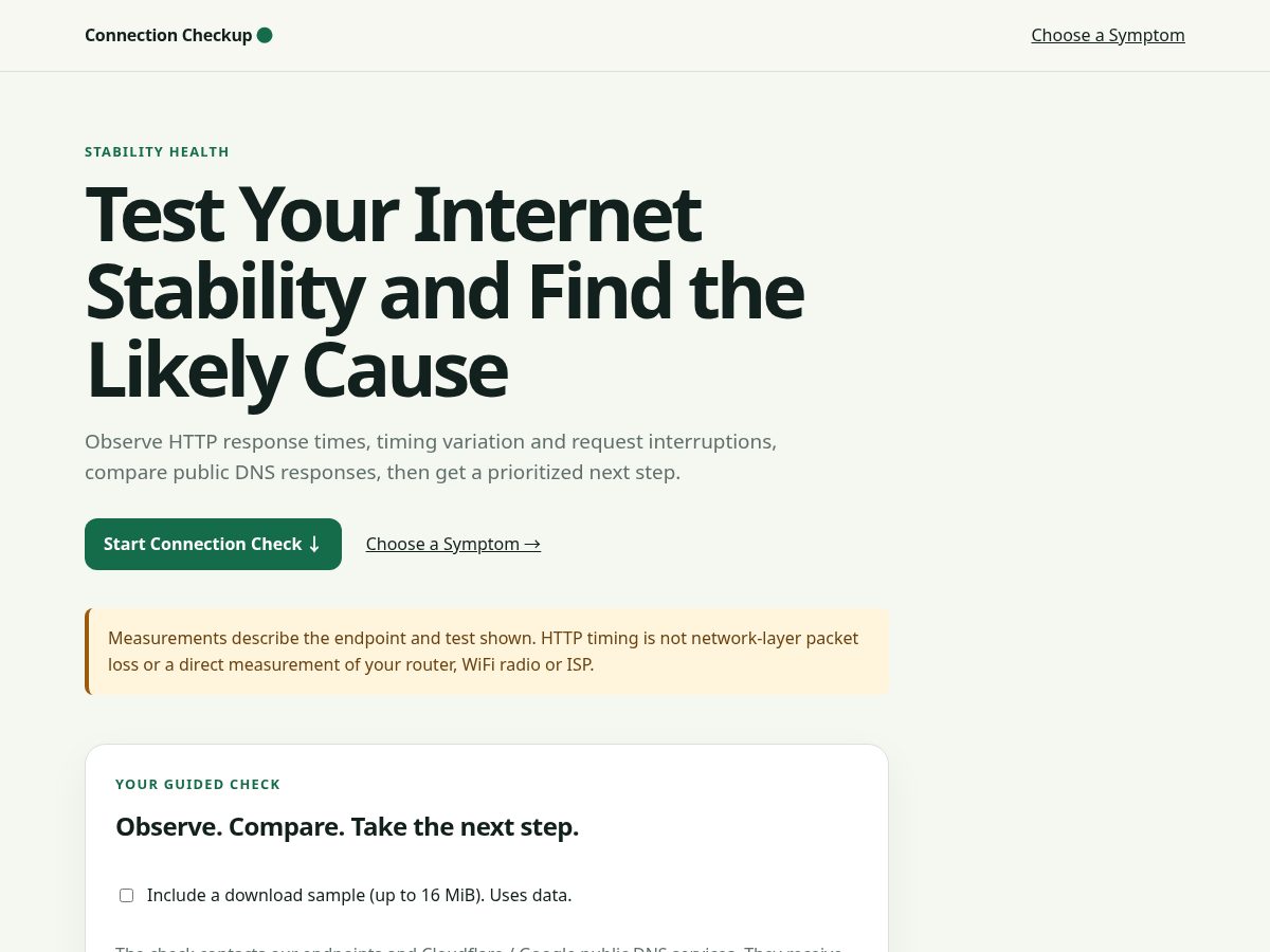 Landing-page snapshot of connectioncheckup.com