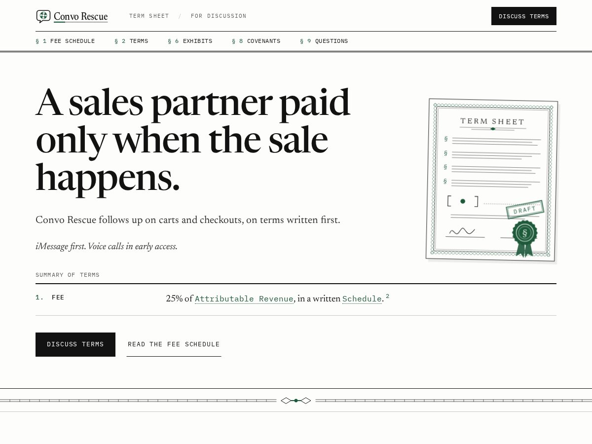 Landing-page snapshot of convorescue.com