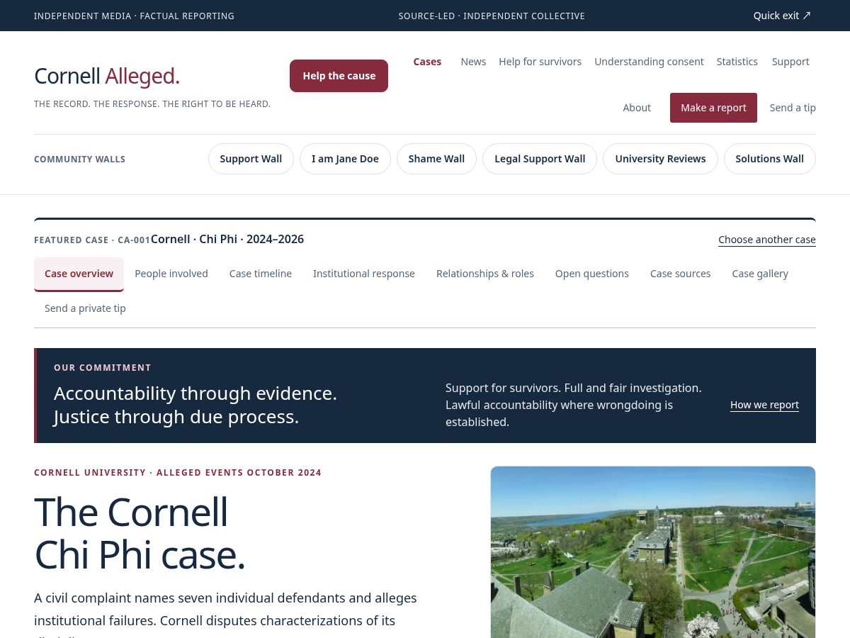 Landing-page snapshot of cornellalleged.com
