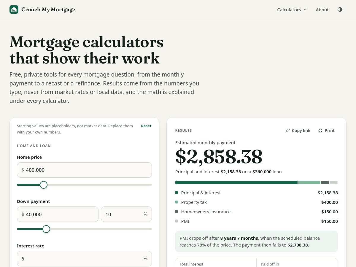 Landing-page snapshot of crunchmymortgage.com