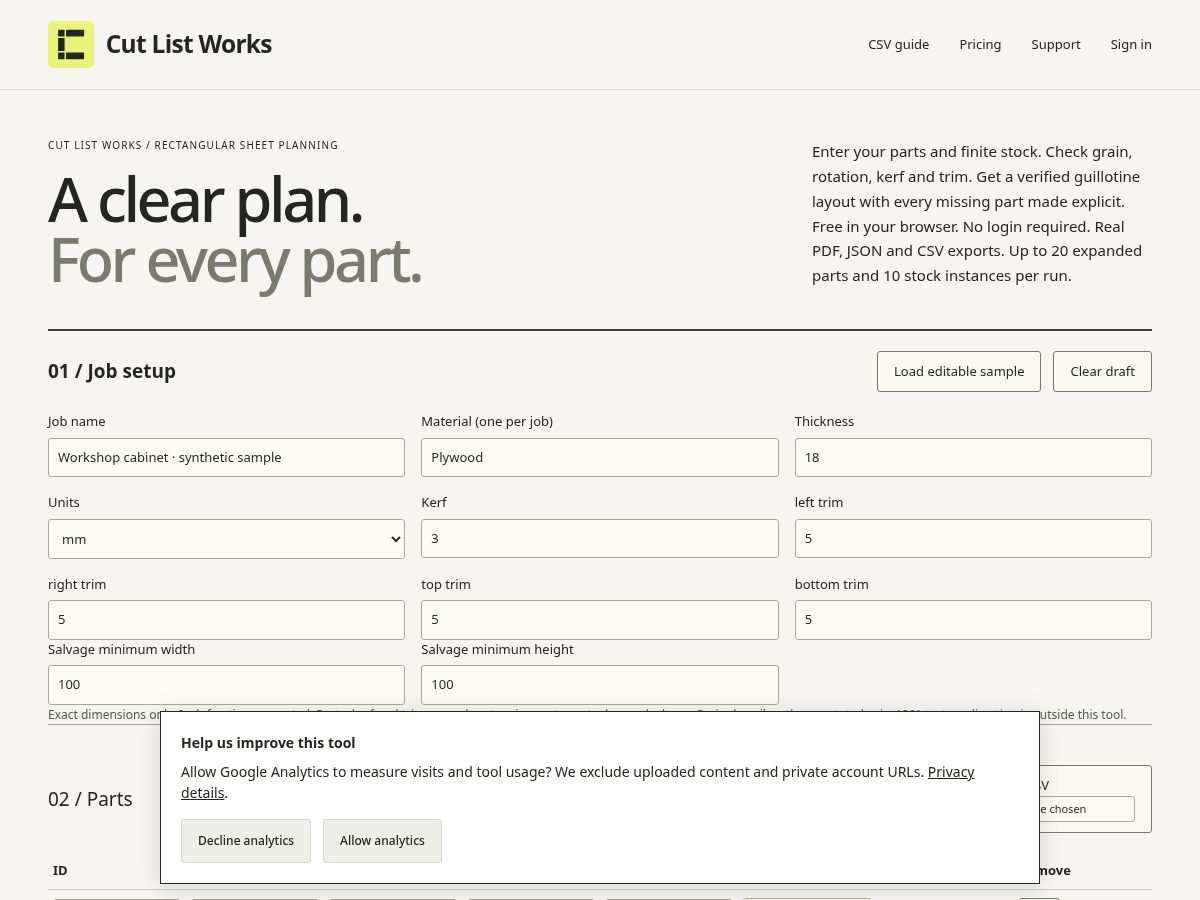Landing-page snapshot of cutlistworks.com
