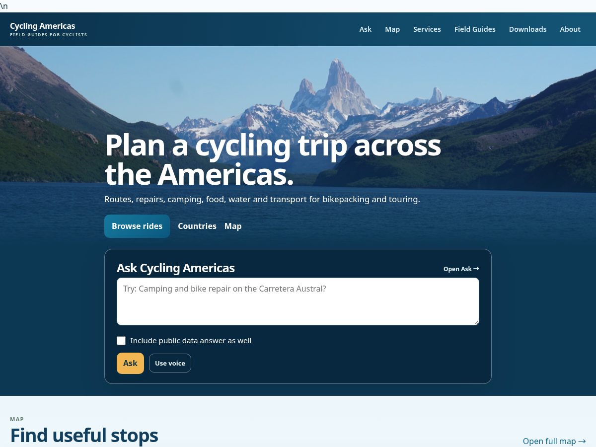Landing-page snapshot of cyclingamericas.com