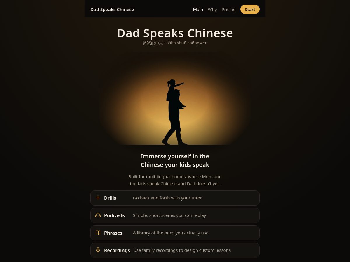 Landing-page snapshot of dadspeakschinese.com