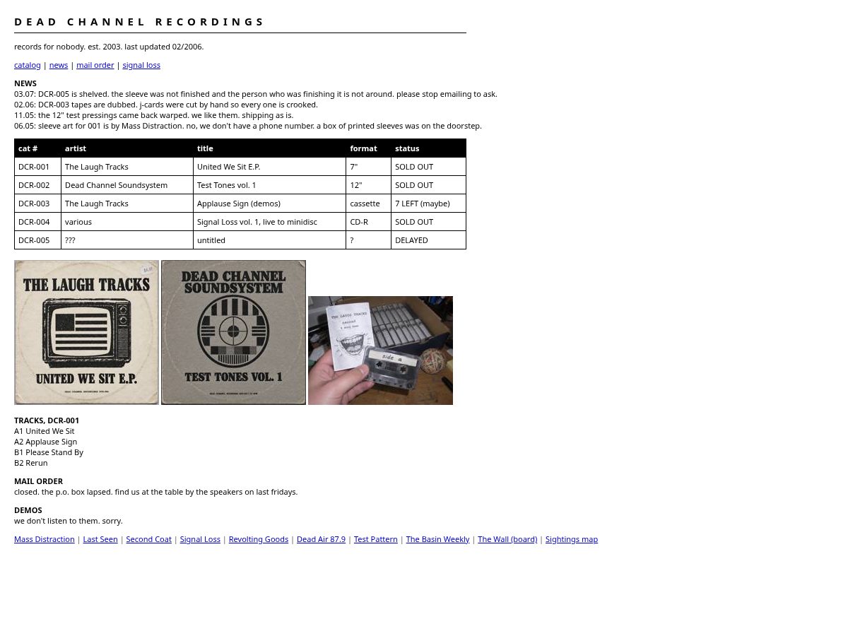 Landing-page snapshot of deadchannelrecordings.com
